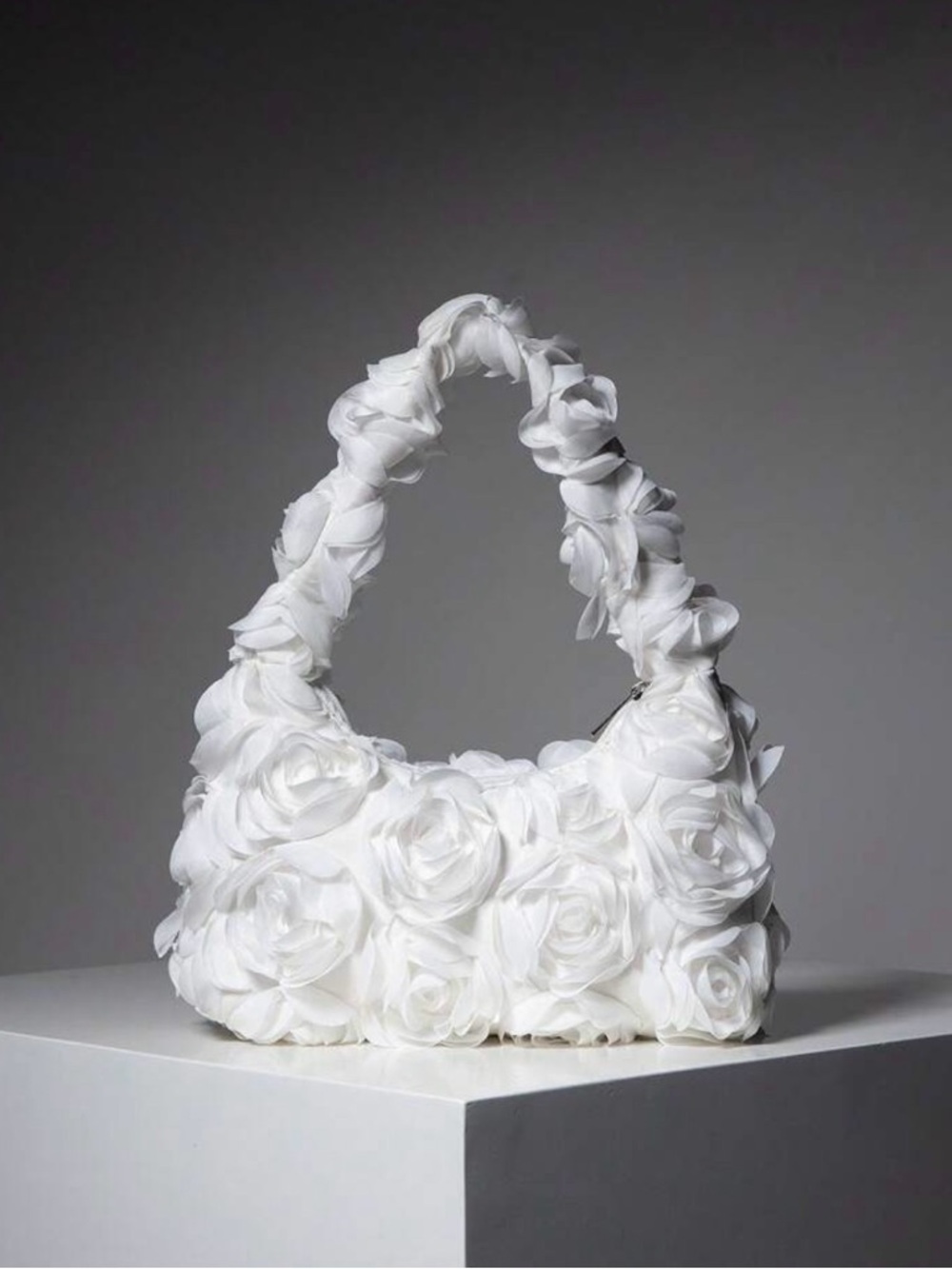 Bridal Purse White Floral Rose Appliqué Shoulder Bag from SHEIN